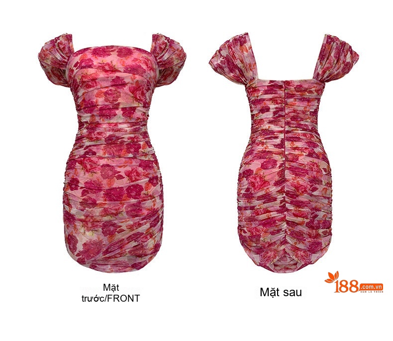 Váy Ôm Body Nữ Cổ chữ Vuông Tay Bồng Họa Tiết Hoa Nhí chi tiết 4