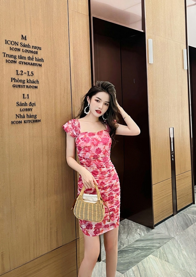 Váy Ôm Body Nữ Cổ chữ Vuông Tay Bồng Họa Tiết Hoa Nhí chi tiết 15