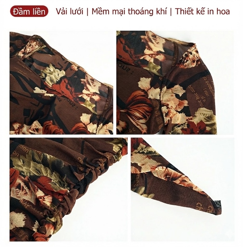 Váy Ôm Body Nữ Cổ chữ Vuông Tay Dài In Hoa Phong Cách Pháp chi tiết 3