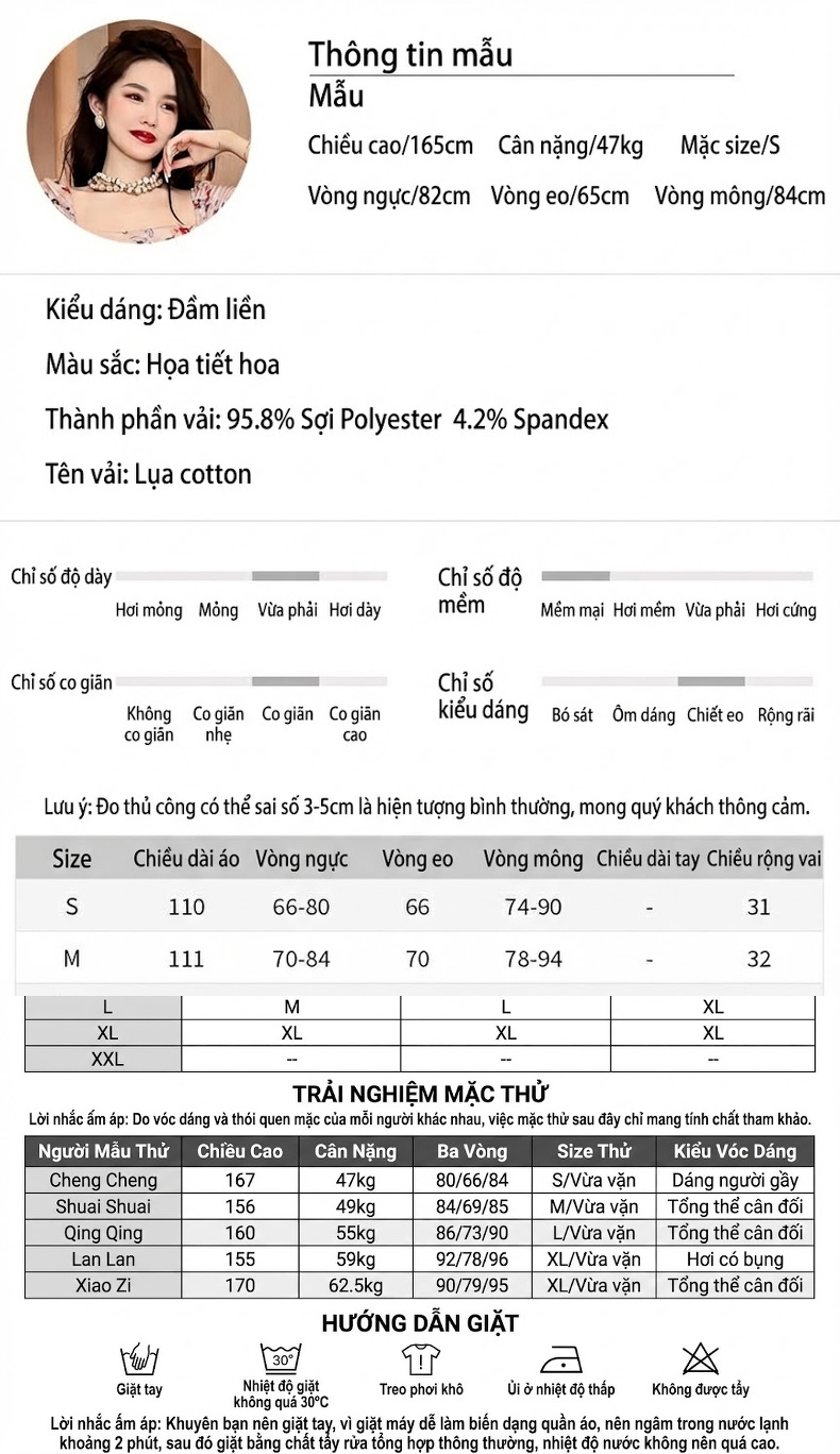 Váy Ôm Body Nữ Cổ chữ Vuông Tay Ngắn Họa Tiết Hoa Nhí Phong Cách Pháp chi tiết 2