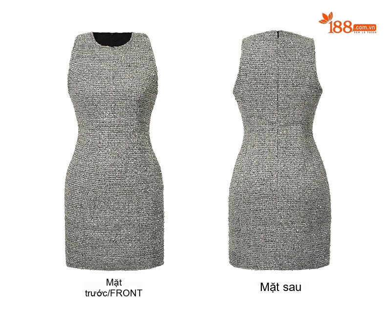 Váy Ôm Body Nữ Cổ Tròn Họa Tiết Tweed Thanh Lịch Màu Xám chi tiết 5