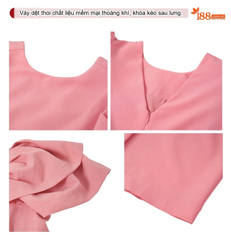 Váy Ôm Body Nữ Cổ Tròn Tay Hoa Loa Kèn Màu Hồng chi tiết 3