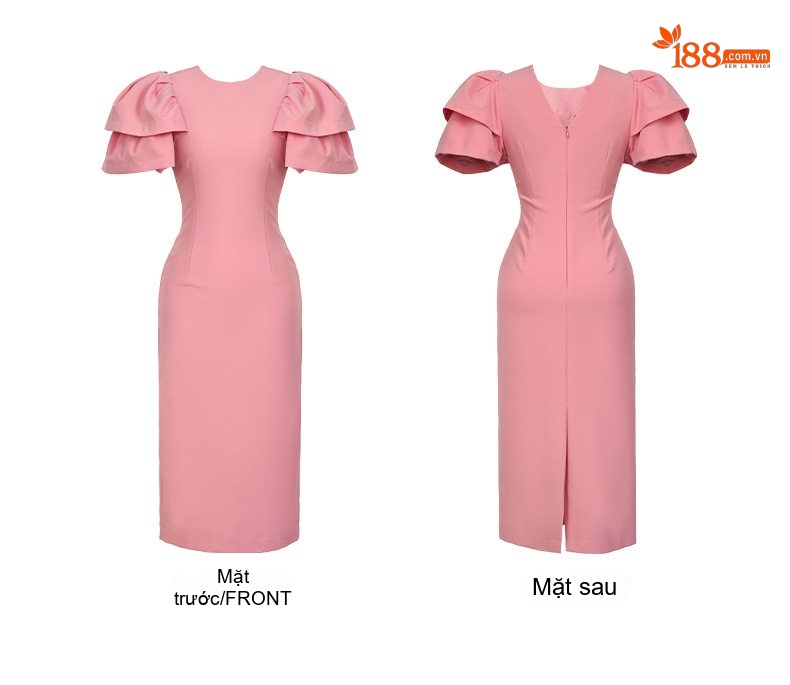 Váy Ôm Body Nữ Cổ Tròn Tay Hoa Loa Kèn Màu Hồng chi tiết 4