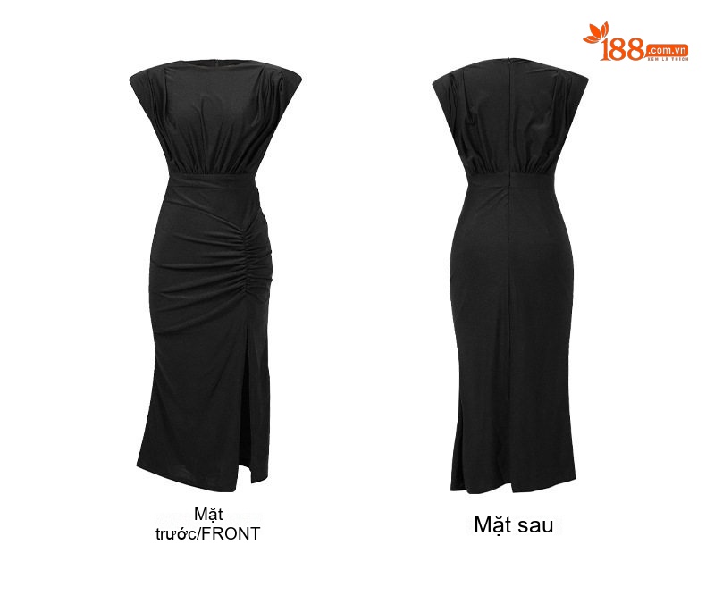 Váy Ôm Body Nữ Cổ Tròn Xẻ Tà Tôn Dáng Màu Đen chi tiết 4