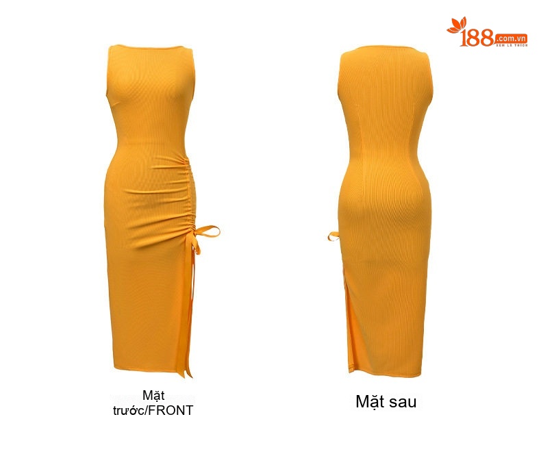 Váy Ôm Body Nữ Dáng Liền Không Tay Xẻ Tà Màu Vàng chi tiết 4