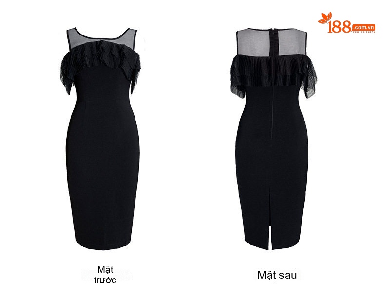 Váy Ôm Body Nữ Hở Vai Bèo Nhún Lưới Quyến Rũ Tôn Dáng Màu Đen, Hồng chi tiết 6