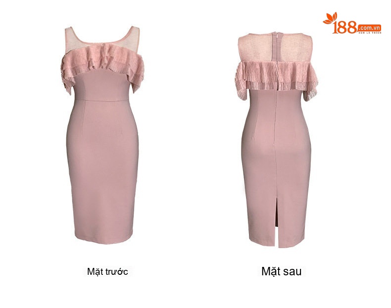 Váy Ôm Body Nữ Hở Vai Bèo Nhún Lưới Quyến Rũ Tôn Dáng Màu Đen, Hồng chi tiết 7