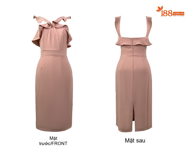 Váy Ôm Body Nữ Hở Vai Cổ Yếm Bèo Nhún Tôn Dáng Màu Hồng chi tiết 3