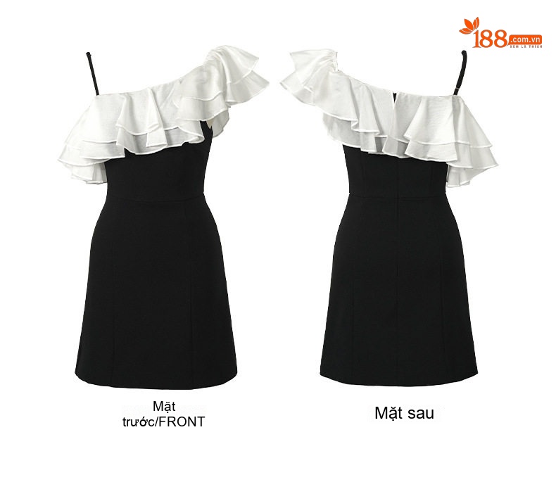 Váy Ôm Body Nữ Hở Vai Viền Bèo Phong Cách Gợi Cảm Màu Đen chi tiết 4