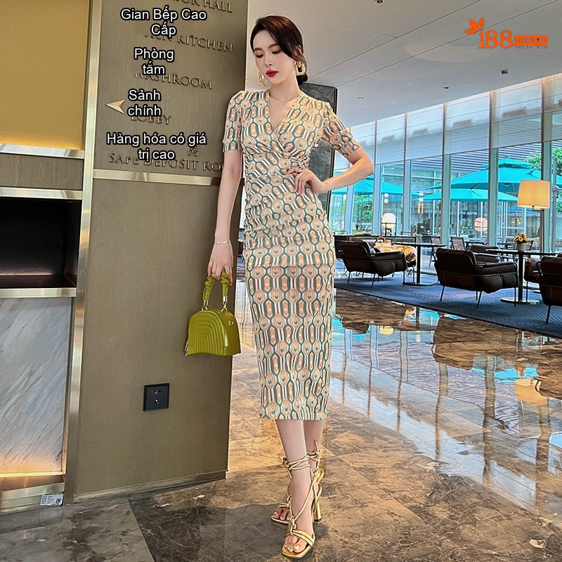 Váy Ôm Body Nữ Họa Tiết Hoa Văn Kiểu Pháp Thanh Lịch