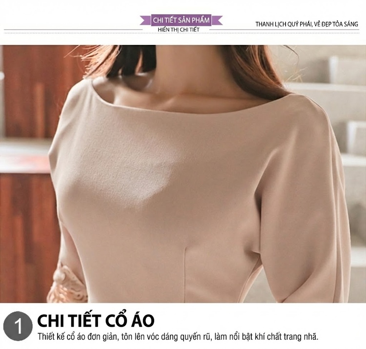 Váy Ôm Body Nữ Phối Ren Hoa Thời Trang Màu Be chi tiết 14