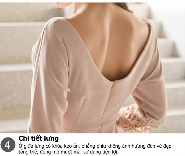 Váy Ôm Body Nữ Phối Ren Hoa Thời Trang Màu Be chi tiết 16
