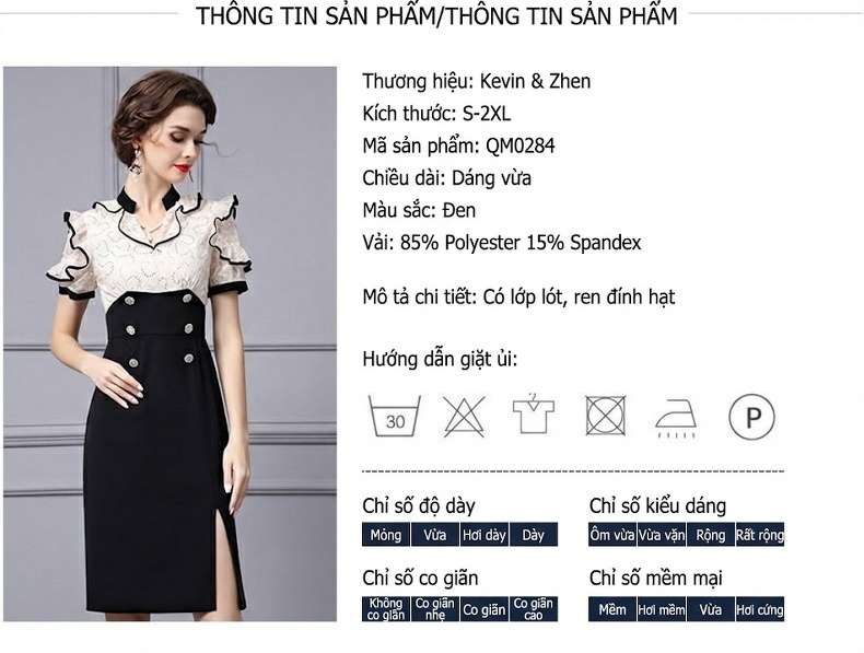 Váy Ôm Body Nữ Ren Đính Cườm Tay Bồng Xẻ Tà Màu Đen, Kem chi tiết 17
