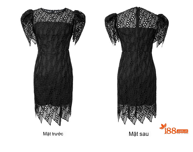 Váy Ôm Body Nữ Ren Nổi Khoét Lỗ Tay Bồng Ngắn Thanh Lịch Màu Trắng, Đen chi tiết 4