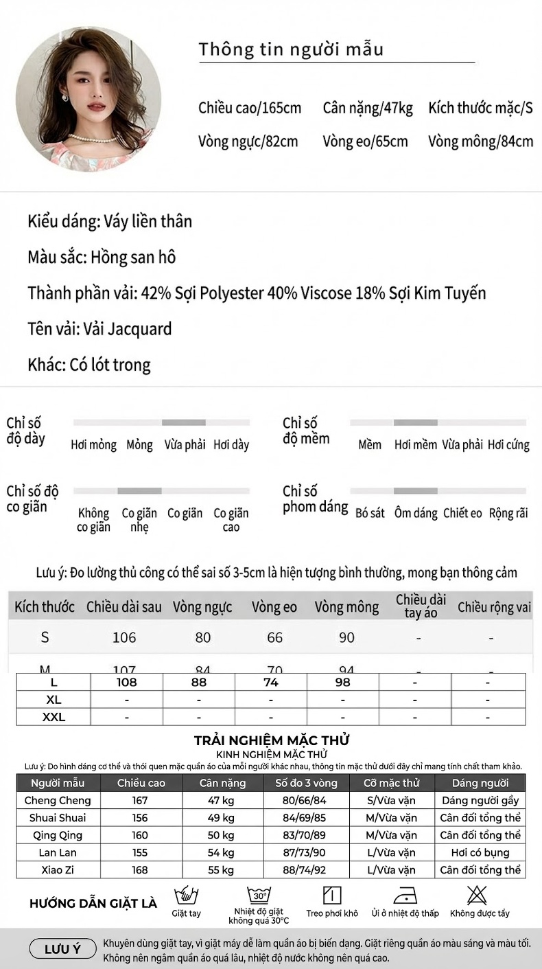 Váy Ôm Body Nữ Tay Bồng Cổ Tròn Họa Tiết Hoa Lá Phong Cách Retro chi tiết 2