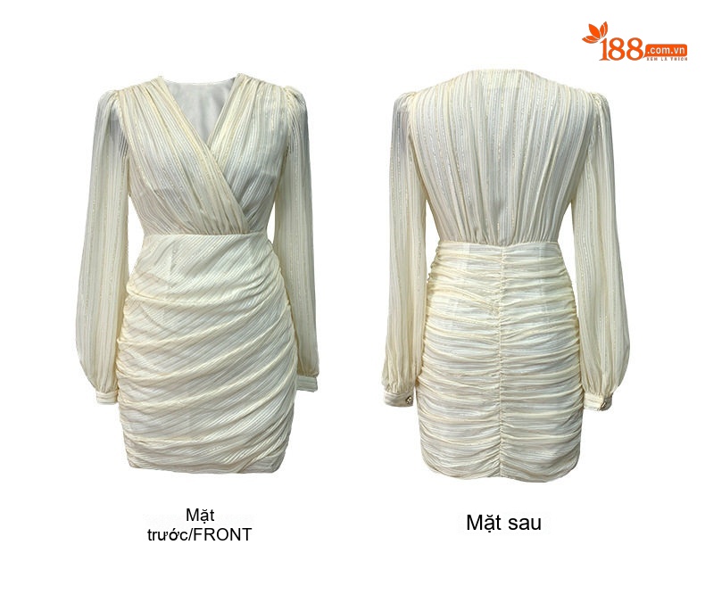 Váy Ôm Body Nữ Tay Dài Cổ Chữ V Thanh Lịch Màu Trắng Kem chi tiết 5