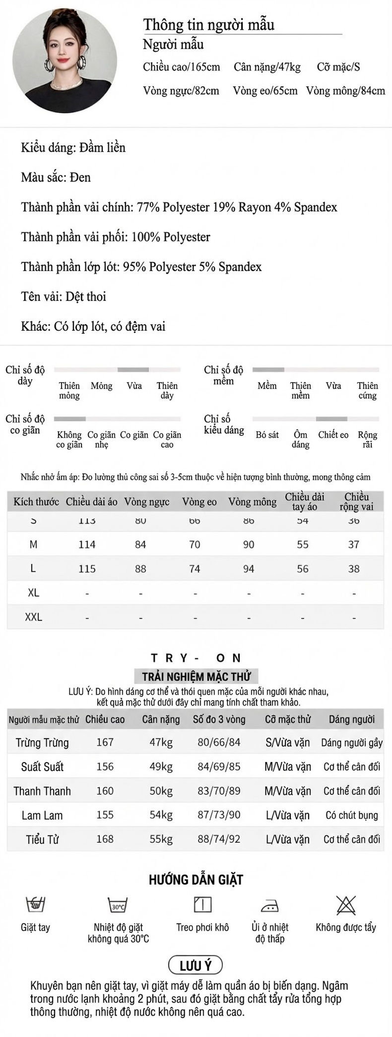 Váy Ôm Body Nữ Tay Dài Cổ Tròn Phong Cách Pháp Màu Đen chi tiết 2