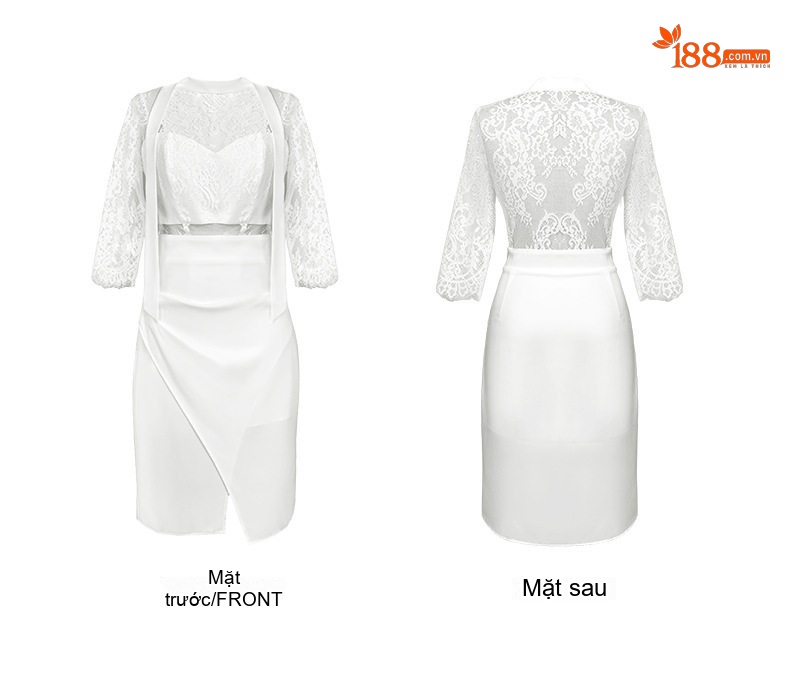 Váy Ôm Body Nữ Tay Lỡ Ren Gợi Cảm Màu Trắng chi tiết 5