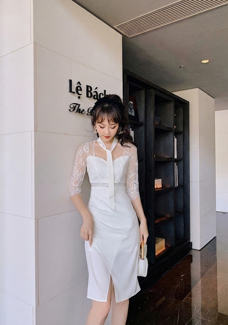 Váy Ôm Body Nữ Tay Lỡ Ren Gợi Cảm Màu Trắng chi tiết 18