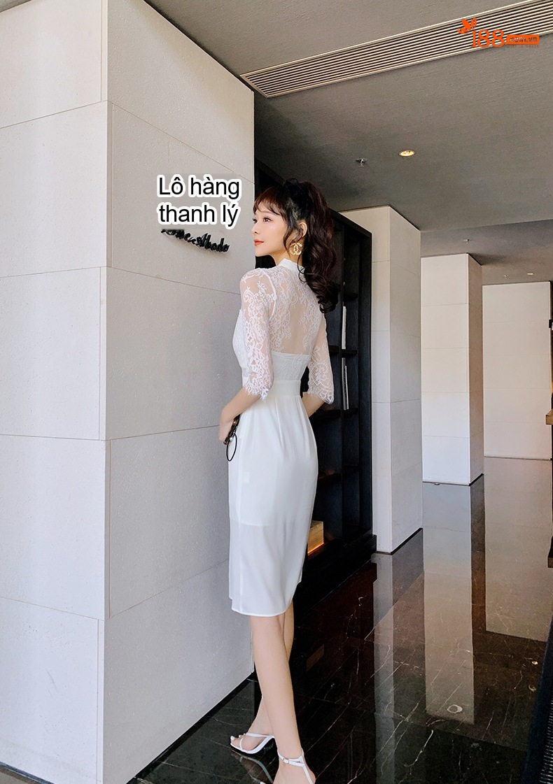 Váy Ôm Body Nữ Tay Lỡ Ren Gợi Cảm Màu Trắng chi tiết 19