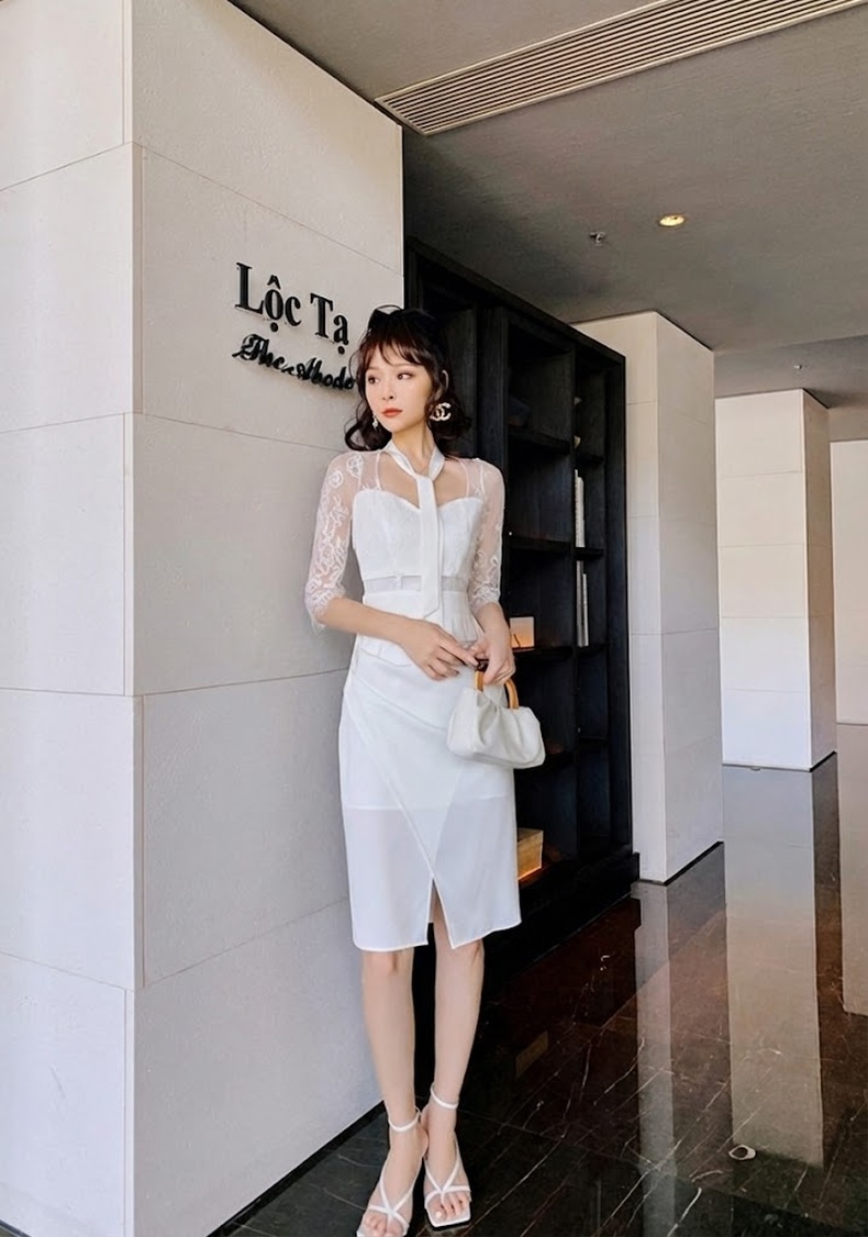 Váy Ôm Body Nữ Tay Lỡ Ren Gợi Cảm Màu Trắng chi tiết 24