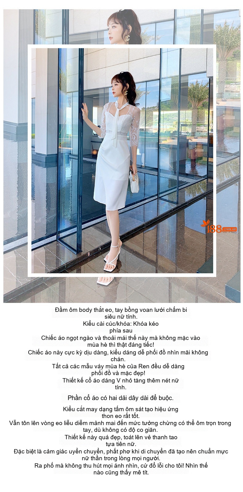 Váy Ôm Body Nữ Tay Lỡ Ren Gợi Cảm Màu Trắng chi tiết 1
