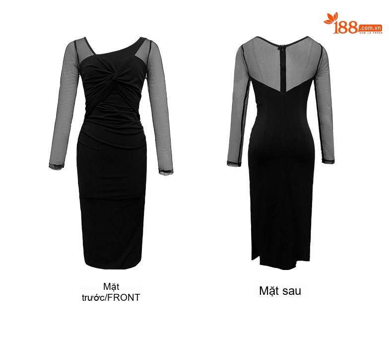 Váy Ôm Body Nữ Tay Lưới Dài Hở Vai Quyến Rũ Màu Đen chi tiết 5