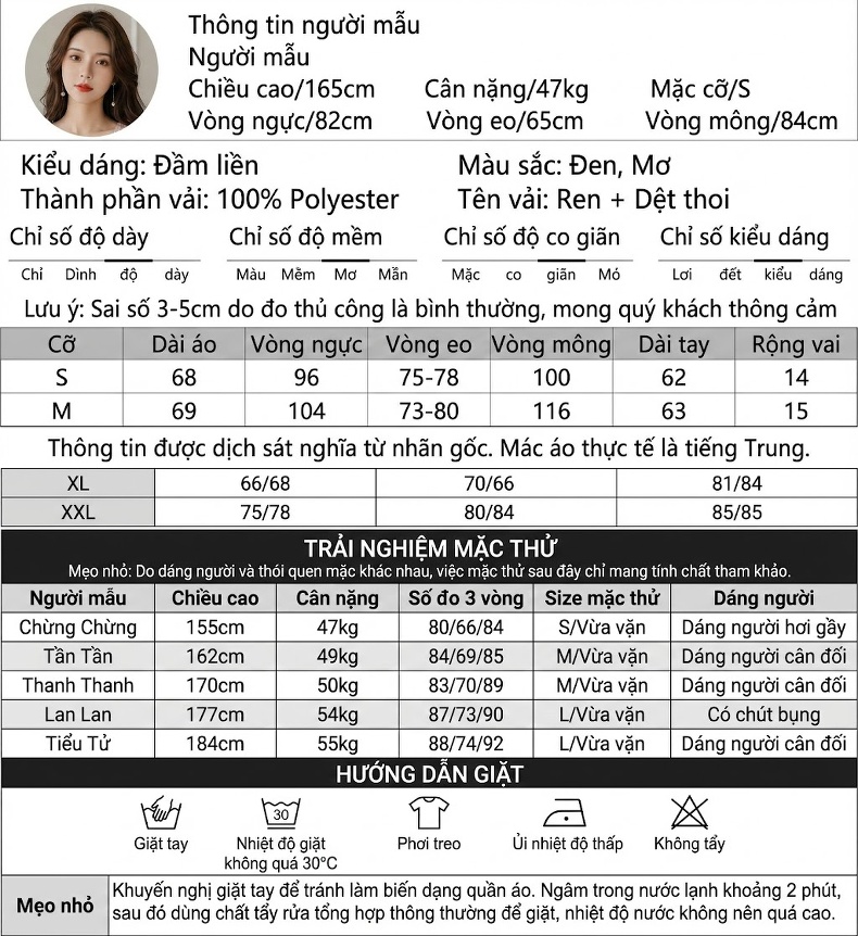 Váy Ôm Body Nữ Tay Lưới Ren Cổ Tròn Phong Cách Pháp Màu Đen, Kem chi tiết 2