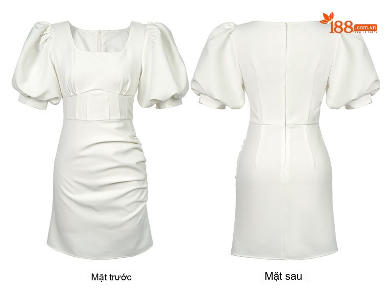 Váy Ôm Body Nữ Tay Phồng Cổ chữ Vuông Thiết Kế Thanh Lịch Màu Đen, Trắng chi tiết 6