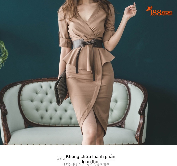Váy Ôm Body Nữ V Cổ Tay Lỡ Dáng Peplum Màu Nâu chi tiết 11