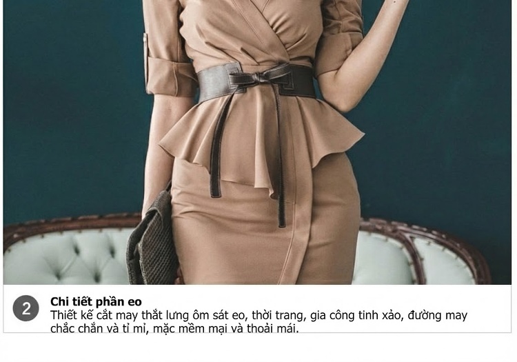Váy Ôm Body Nữ V Cổ Tay Lỡ Dáng Peplum Màu Nâu chi tiết 20