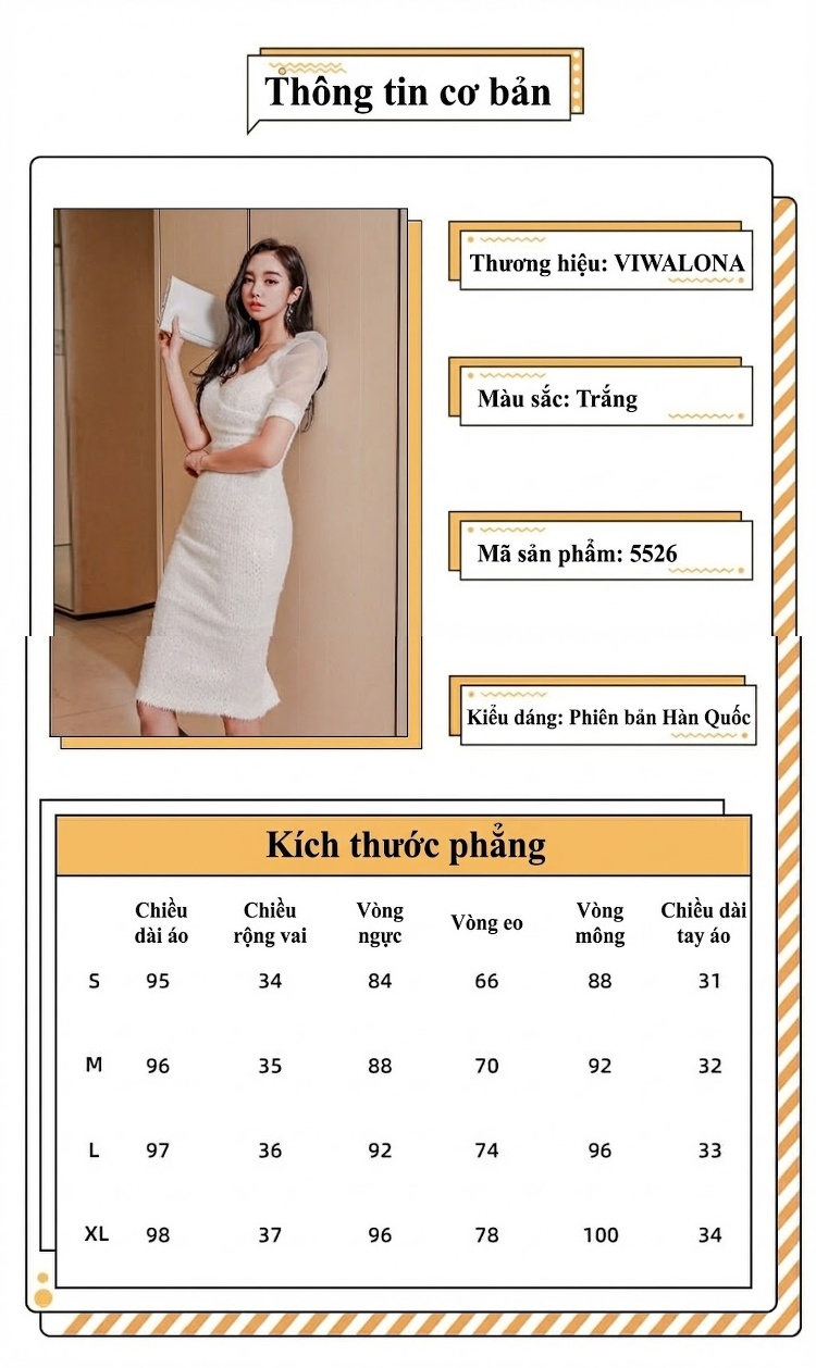 Váy Ôm Body Nữ Vải Lưới Tay Bồng Cổ chữ V Thu Đông Màu Trắng chi tiết 2