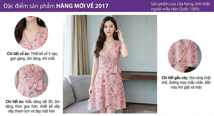 Váy Ôm Body Tay Dài Cổ chữ V In Họa Tiết Thu Đông 2022 Màu Hồng chi tiết 1