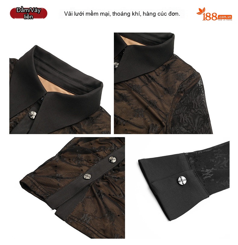 Váy Polo Dáng Ôm Chữ A Tay Dài Phong Cách Tiểu Thư Màu Đen chi tiết 3