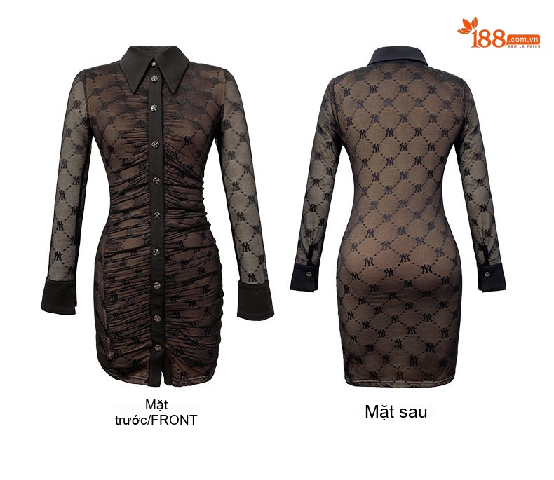 Váy Polo Dáng Ôm Chữ A Tay Dài Phong Cách Tiểu Thư Màu Đen chi tiết 4