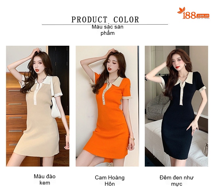 Váy Polo Dệt Kim Ngắn Tay Ôm Dáng Màu Đen, Kem, Cam chi tiết 6