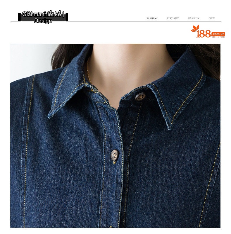 Váy Polo Nữ Jean Dáng Suông Tay Ngắn Màu Xanh Denim chi tiết 16