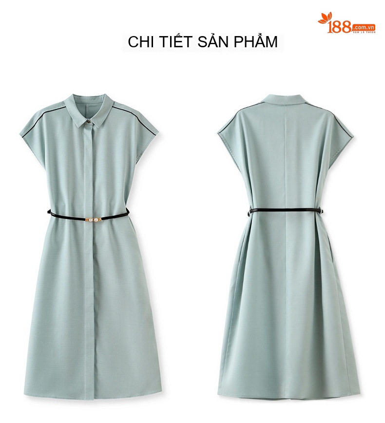 Váy Polo Nữ Tay Lỡ Cổ Đức Phối Màu Đai Eo Thanh Lịch Màu Xanh, Hồng chi tiết 14