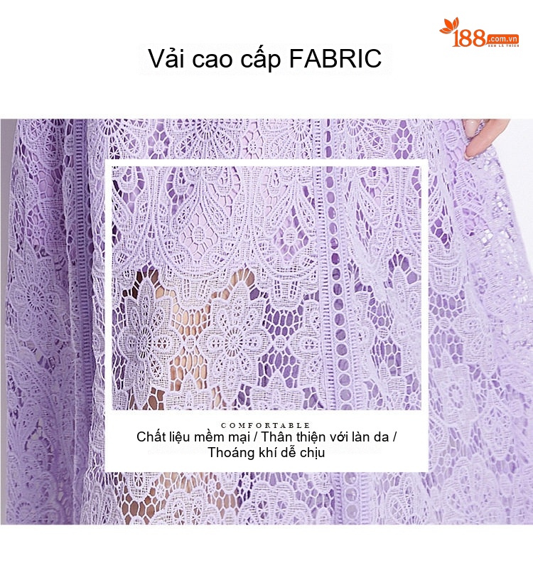 Váy Ren Ngắn Tay dáng chữ A Nữ Trung Niên Dài Qua Gối Màu Tím chi tiết 5