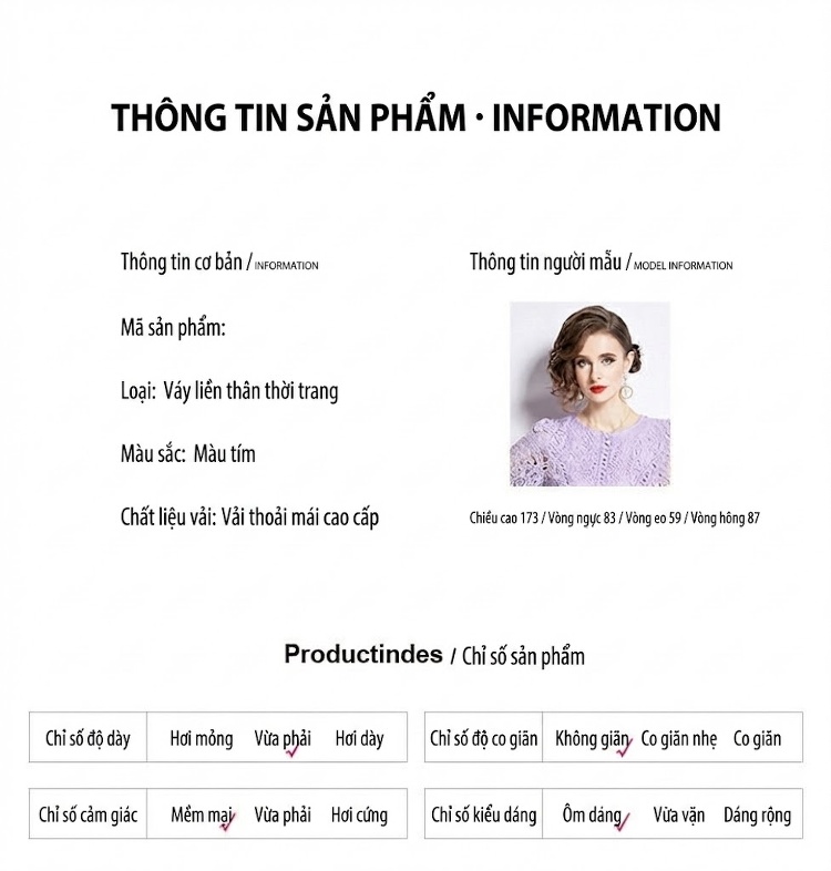 Váy Ren Ngắn Tay dáng chữ A Nữ Trung Niên Dài Qua Gối Màu Tím chi tiết 10