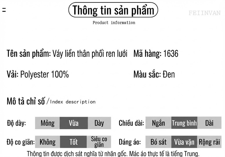 Váy Ren Nữ Cổ Bẻ Tay Dài Dáng Xòe Qua Gối Màu Đen, Trắng Kem chi tiết 4