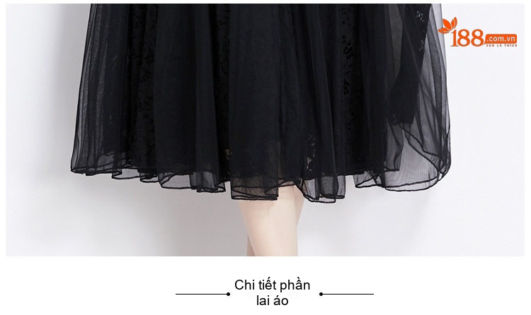 Váy Ren Nữ Cổ Bẻ Tay Dài Dáng Xòe Qua Gối Màu Đen, Trắng Kem chi tiết 18