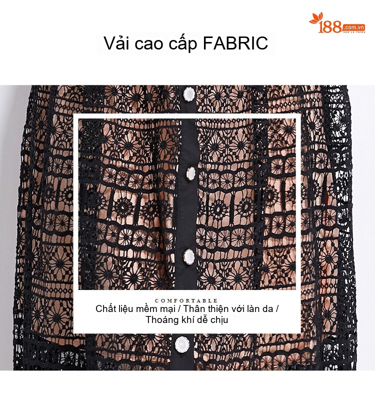Váy Ren Nữ dáng chữ A Chiết Eo Phong Cách Cổ Điển Màu Đen, Xanh, Đỏ chi tiết 5