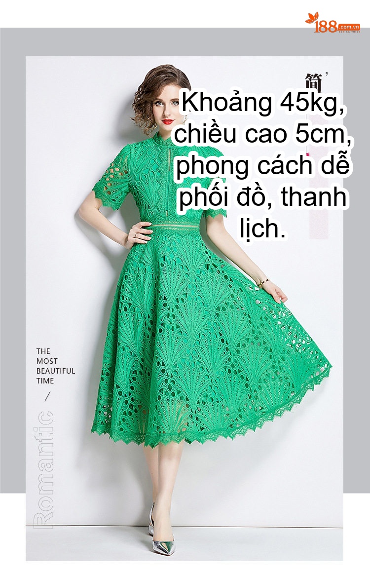 Váy Ren Nữ Mùa Hè Thêu Hoa Thiết Kế Sang Trọng Màu Xanh Lá chi tiết 6