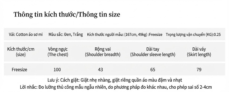 Váy Sơ Mi Dáng Dài Tay Dài Cổ Điển Thiết Kế Xòe Rộng Màu Trắng, Đen chi tiết 1