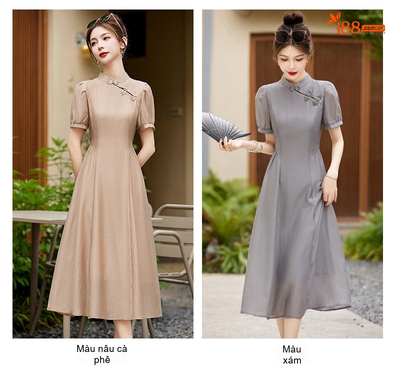 Váy Sườn Xám Cách Tân Nữ Cổ Điển Phong Cách Trung Quốc Thanh Lịch Màu Xám, Xanh, Tím chi tiết 10