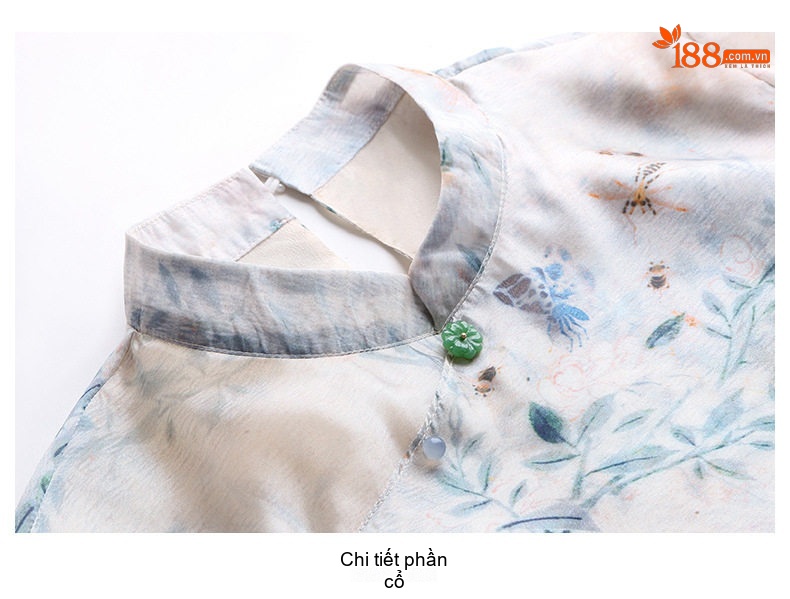 Váy Sườn Xám Nữ Trung Niên Phong Cách Tân Quốc Dân Tay Ngắn Họa Tiết Thanh Lịch chi tiết 28