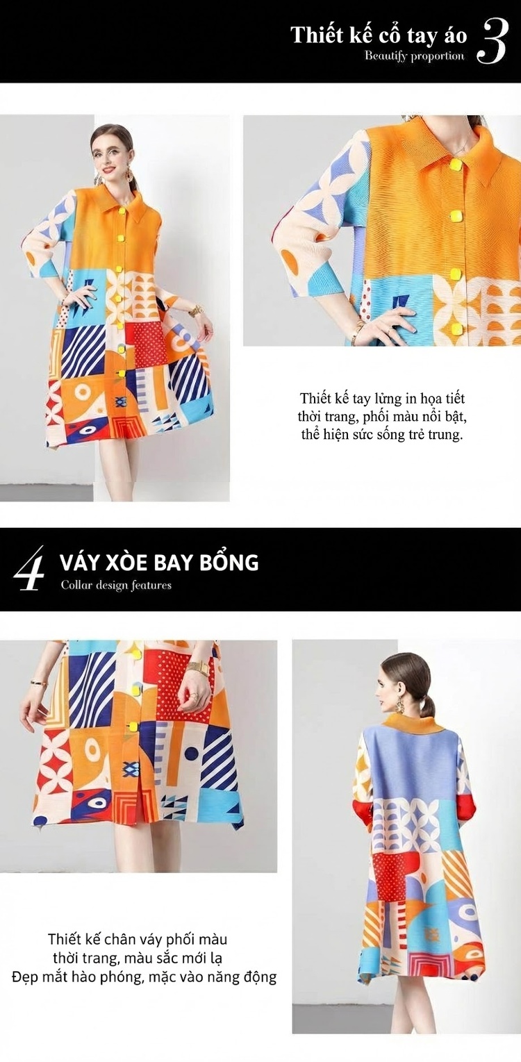 Váy Suông Dập Ly Nữ Co Giãn Thiết Kế In Họa Tiết Nhiều Màu chi tiết 7
