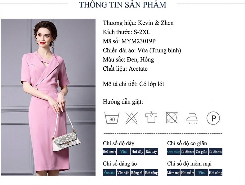 Váy Suông Nữ Ba Axetat Cổ chữ Vest Thiết Kế Eo Cao Màu Hồng, Đen chi tiết 18