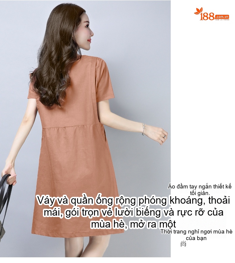 Váy Suông Nữ Cotton Lanh Dáng Rộng Che Bụng Phong Cách Đơn Giản Màu Nâu, Xanh Lá chi tiết 10